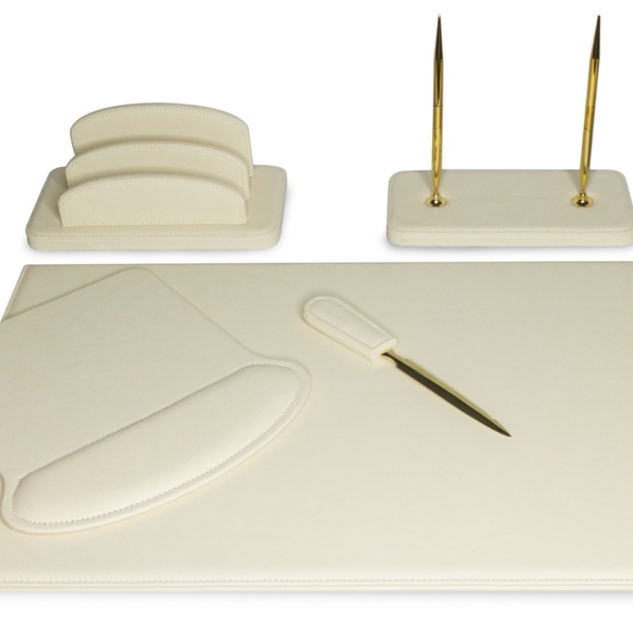 8 Pcs White Leather Executive Desk Set - Picture 1 of 6